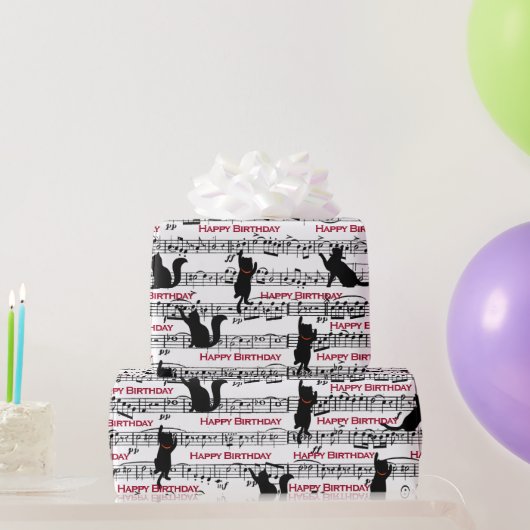 楽譜上の誕生日の黒猫 ラッピングペーパー (パーティーギフト)