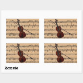 楽譜背景付きバイオリン 長方形シール (シート)