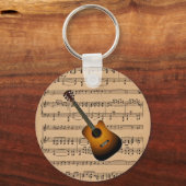 楽譜背景付アコースティックギター キーホルダー (正面)