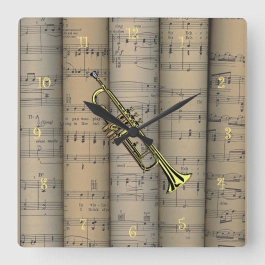 楽譜転が背景~ミュージカル スクエア壁時計 (正面)