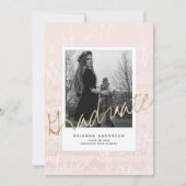 楽譜 ブラシ スクリプト ピンク フォト 卒業 招待状 (正面)