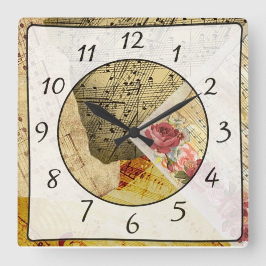 楽譜、音符の台所 スクエア壁時計 (正面)