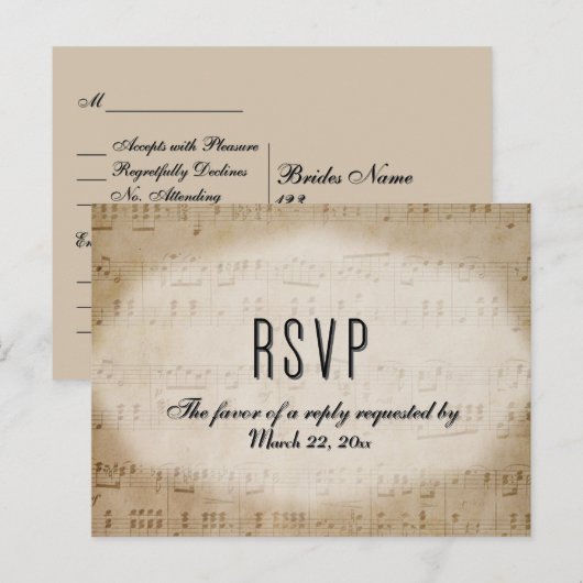 楽譜 RSVP ディナー選択 はがき インビテーションポストカード (正面/裏面)