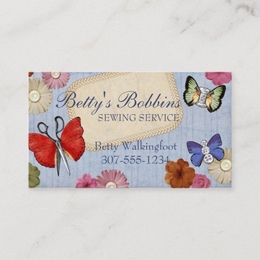 概念の蝶裁縫婦カードを縫うヴィンテージ 名刺 (正面)