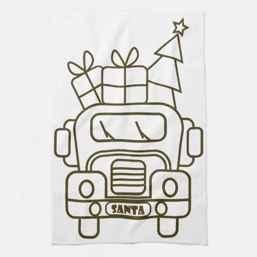 概要クリスマストラックサンタカーのフロントビュー キッチンタオル (縦)