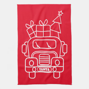 概要クリスマストラックサンタカーのフロントビュー キッチンタオル