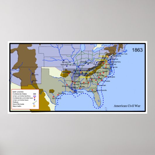 概要1863年のアメリカ南北戦争の地図 ポスター (正面)