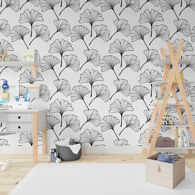 概要Boho Ginkgo Biloba葉 壁紙 (Outline Boho Ginkgo Biloba Leaves Wallpaper)