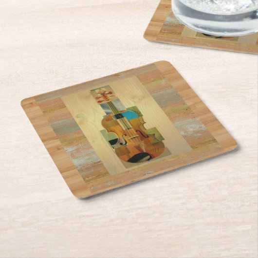 構成されたバイオリン スクエアペーパーコースター (アングル)