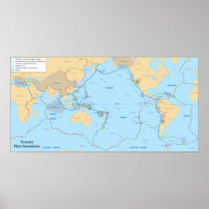 構造プレートおよび動きのベクトル世界地図 ポスター