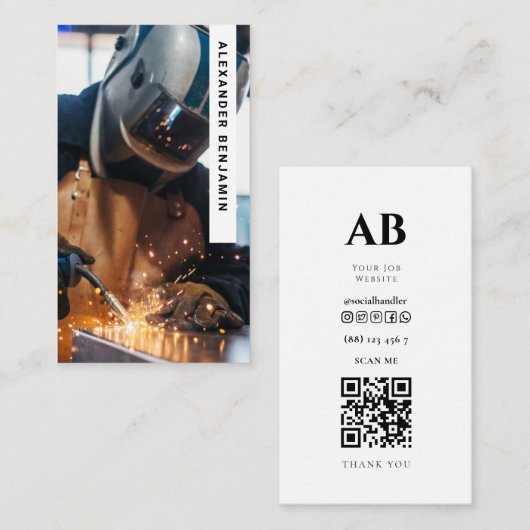 構造溶接機フォトQRコードビジネスカード 名刺 (正面/裏面)