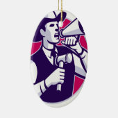 槌および拡声器を持つ競売人のカウボーイ セラミックオーナメント (右)