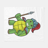 槍とヘルメットで戦士として亀 フリースブランケット (正面(横))