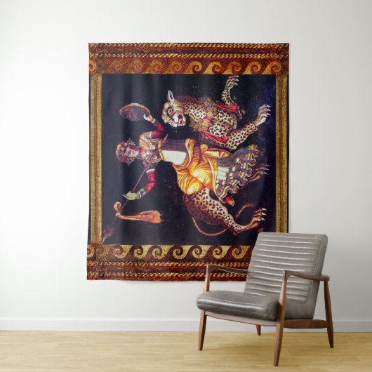 槍に乗ったヒョウのギリシャのモザイクのあるディオニュソス タペストリー (インサイチュ)