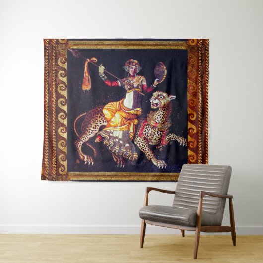 槍に乗ったヒョウのギリシャのモザイクのあるディオニュソス タペストリー (インサイチュ(横))