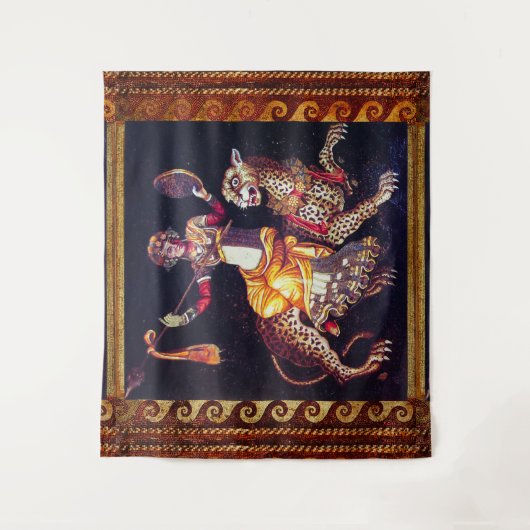 槍に乗ったヒョウのギリシャのモザイクのあるディオニュソス タペストリー (正面)