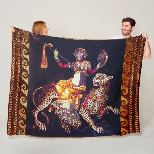 槍に乗ったヒョウのギリシャのモザイクのあるディオニュソス フリースブランケット (インサイチュ)