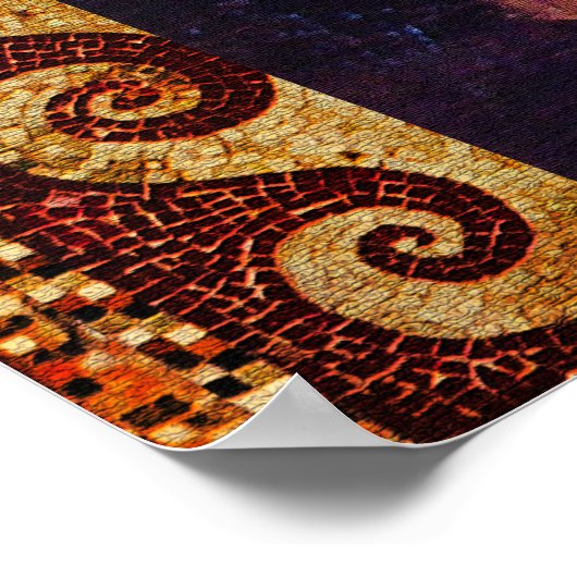 槍に乗ったヒョウのギリシャのモザイクのあるディオニュソス ポスター (角)