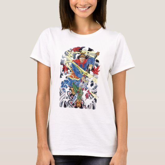 槍を持つサムライ戦士のタトゥーデザイン Tシャツ (正面)