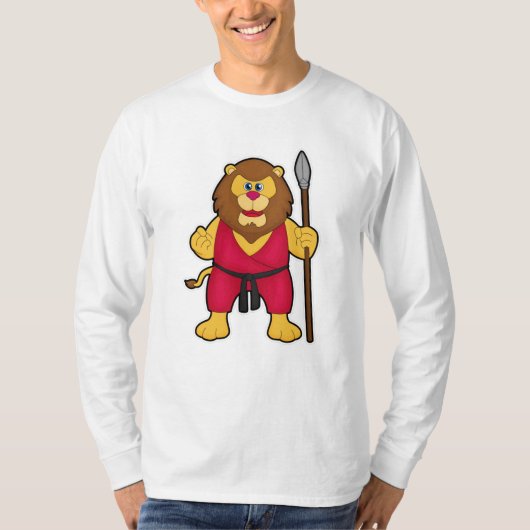 槍を持つ戦士としてのライオン Tシャツ (正面)