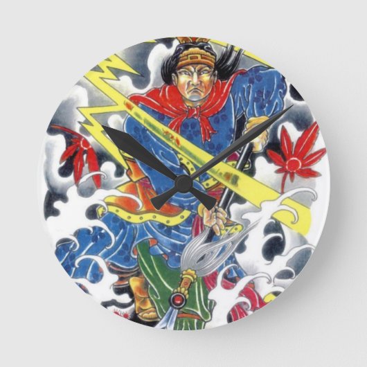 槍日本の入れデザイン ラウンド壁時計 (正面)