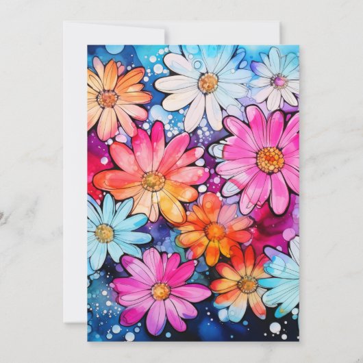 様々なかわいい抽象芸術デイジー花誕生会 招待状 (裏面)