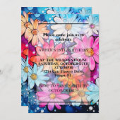 様々なかわいい抽象芸術デイジー花誕生会 招待状 (正面/裏面)