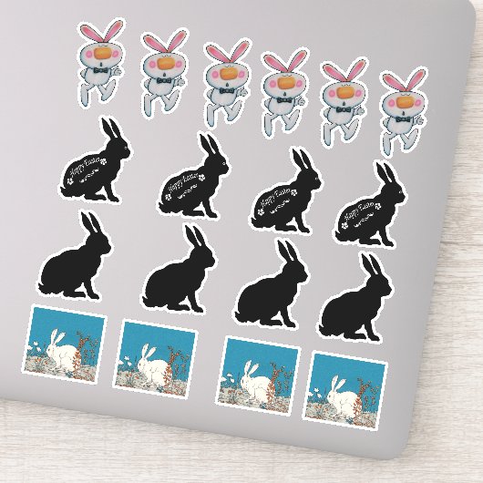 様々なイースターバニーラビットホワイトブラックのグループ シール (詳細)