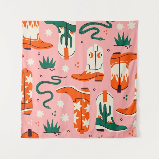 様々なカウボーイブーツパターン タペストリー (正面)