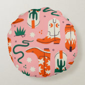 様々なカウボーイブーツパターン ラウンドクッション (裏面)