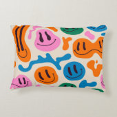 様々なカラフル溶け笑顔の顔。溶岩ランプ アクセントクッション (裏面)