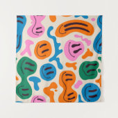 様々なカラフル溶け笑顔の顔。溶岩ランプ タペストリー (正面(横))