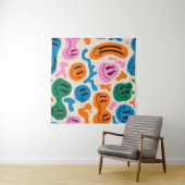 様々なカラフル溶け笑顔の顔。溶岩ランプ タペストリー (インサイチュ(横))