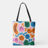 様々なカラフル溶け笑顔の顔。溶岩ランプ トートバッグ (裏面)