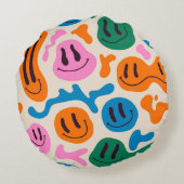 様々なカラフル溶け笑顔の顔。溶岩ランプ ラウンドクッション (裏面)