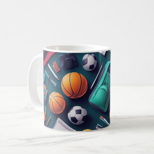 様々なスポーツ用品のコレクション コーヒーマグカップ (正面左)