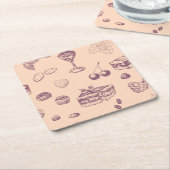 様々なデザートと甘いパターン。 スクエアペーパーコースター (アングル)