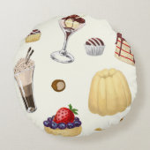 様々なデザートと甘いパターン。 ラウンドクッション (裏面)