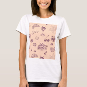 様々なデザートと甘いパターン。 Tシャツ