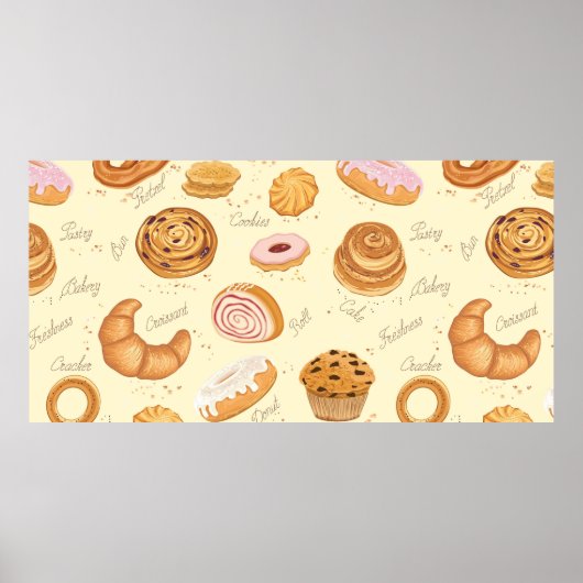 様々なペストリーとシームレスなパターン ポスター (正面)