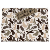 様々なポーズのドッグシルエットのシームレスなパターン ラージペーパーバッグ (正面)