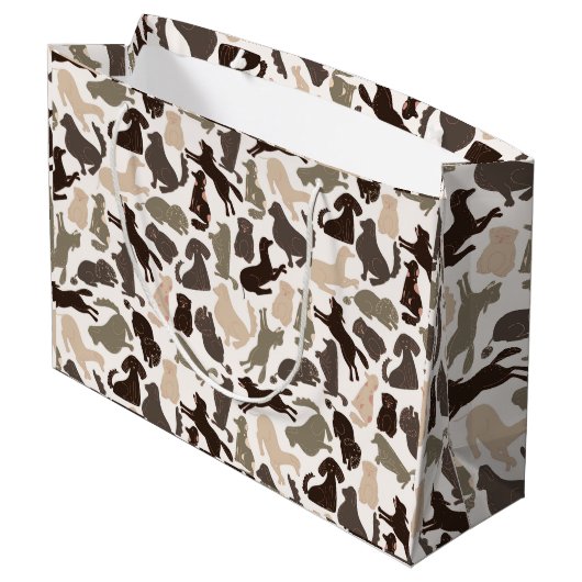 様々なポーズのドッグシルエットのシームレスなパターン ラージペーパーバッグ (裏面アングル)