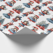 様々な人形ホワイトクリスマス ラッピングペーパー (角)