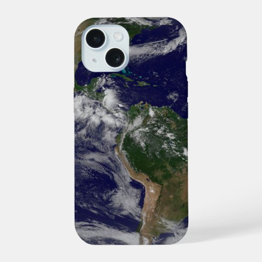 様々な熱帯低気圧が発生している地球 iPhone 15ケース (裏面)