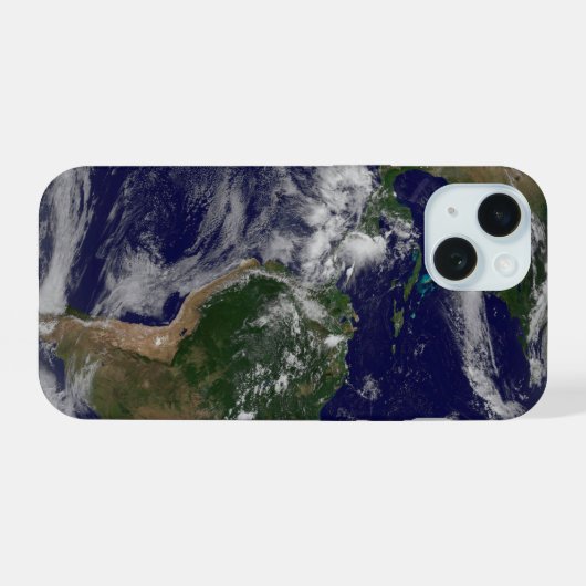 様々な熱帯雨系を示す全地球。 iPhone 15ケース (裏面横)