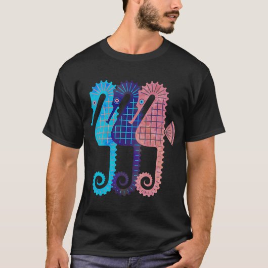 様々な色の3頭のタツノオトシゴ Tシャツ (正面)