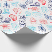 様々な赤い貝殻のラインアートパターン ラッピングペーパー (角)