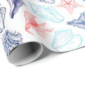 様々な赤い貝殻のラインアートパターン ラッピングペーパー (ロールコーナー)