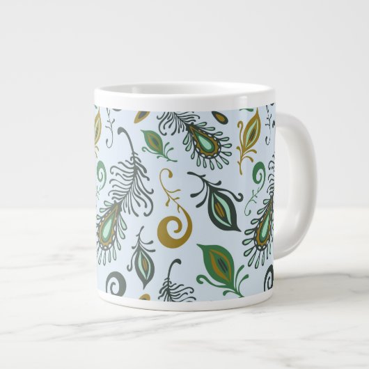 様々カラフルな羽 ジャンボコーヒーマグカップ (正面右)