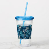 様式化あじさい花の柄 – エレガント青 アクリルタンブラー (裏面)